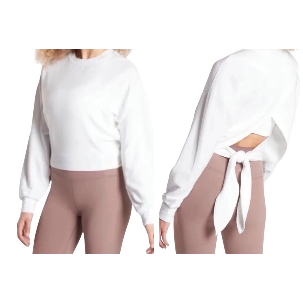 Athleta White Tie Back Long‎ Sleeve Cropped Sweatshirt Top Women's Size Medium